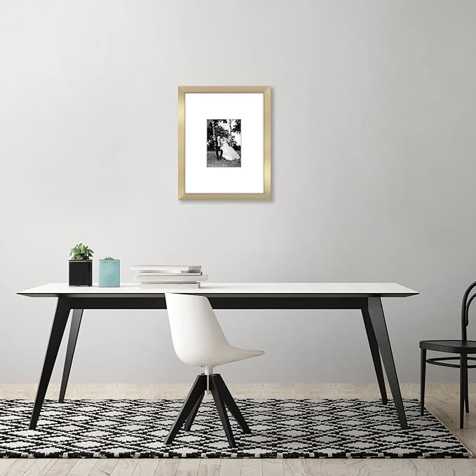 Americanflat 11x14 Picture Frame with Shatter-Resistant Glass - Use as 5x7 Frame with Mat or Display 11x14 Photo Without Mat - Signature Collection - Picture Frames for Wall Display - Gold