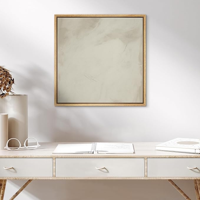 SIGNWIN Framed Canvas Print Wall Art Minimalist Soft Brush Illustration Modern Art Decorative Boho Relax/Zen for Living Room, Bedroom, Office - 16"x16" Natural