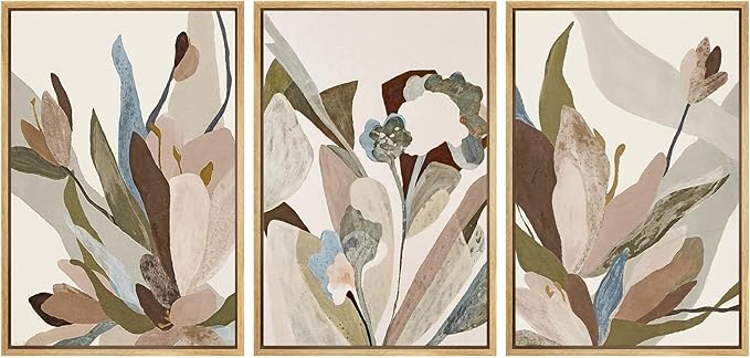 SIGNWIN Framed Canvas Print Wall Art Set Botanical Abstract Earthy Neutral Floral Illustrations Modern Art Decorative Boho Relax/Zen Nordic for Living Room, Bedroom, Office - 24"x36"x3 Natural
