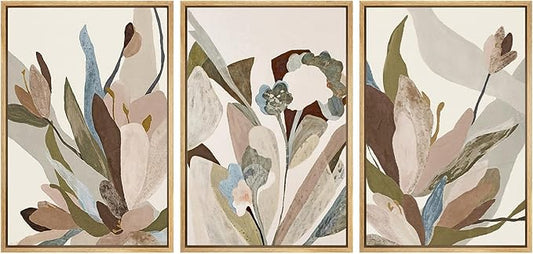 SIGNWIN Framed Canvas Print Wall Art Set Botanical Abstract Earthy Neutral Floral Illustrations Modern Art Decorative Boho Relax/Zen Nordic for Living Room, Bedroom, Office - 16"x24"x3 Natural