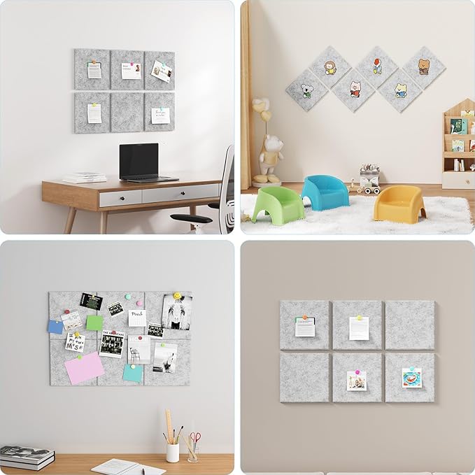 Large Cork Boards for Walls – 36" x 24" Self Adhesive Felt Wall Tiles, Ideal for Office Black Bulletin Board, Easy to Install Pin Board Photo Board
