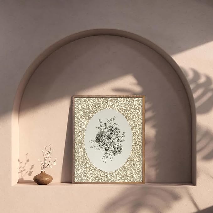 Kizbok Vintage Floral Wall Art Prints Decor Neutral Flower Drawing Canvas Prints Antique Botanical Pattern Oil Painting, Rustic Flower Art Pictures for Cottagecore Decor, Nursery Bedroom,Bathroom, Gallery Home(8" x 10"-UNFRAMED)