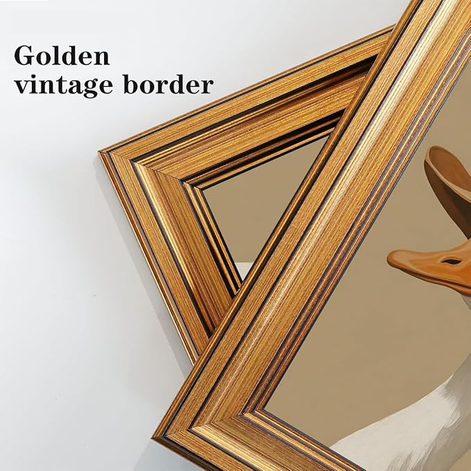 Gold Framed Wall Art Vintage Canvas Wall Art Trendy Cowboy Duck Modern Maximalist Artwork Prints Picture for Living Room Bedroom Farmhouse Bathroom Office Decor, 8x10