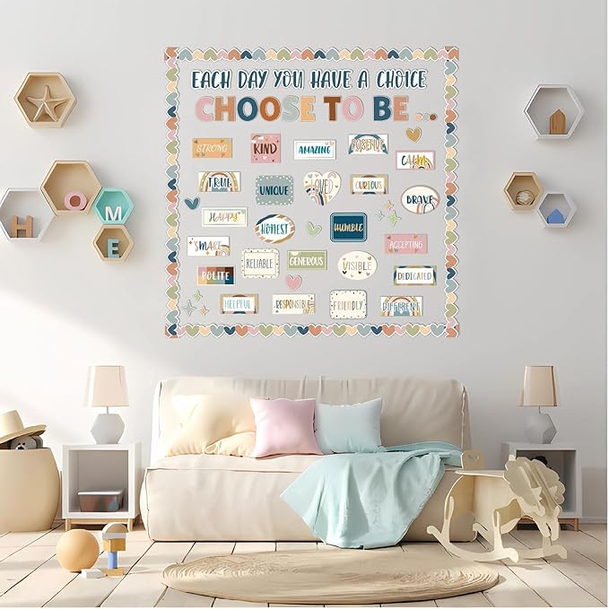 Boho Motivational Bulletin Board Set Inspirational Decoration for Classroom Motivational Posters Choose to Be Positive Accent Cutouts Boho Rainbow Bulletin Boards for Teachers School Wall Supplies