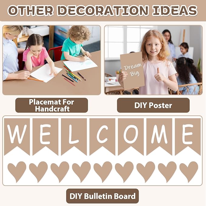 Qyeahkj 17.7in x 20ft Bulletin Board Paper Roll Bulletin Board Background Paper Fade Resistant Classroom Decoration Poster Art Craft Home Wall Education Decor Supplies Sandy Beige