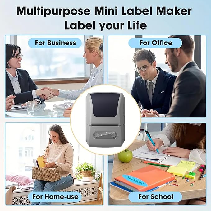 Label Maker with Tape, Label Printer for Business, Sticker Printer- Compatible with 12-57mm Width Labels, Wireless Connectivity, High-Speed Printing, 1200mAh Battery, for Office & Home (Black)