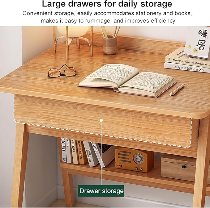 Home Office Writing Desk with Drawers, Modern Wood Table with Storage Shelves & Hooks, Computer Workstation Study Desk Writing Table Simple Zero Assembly Without Chair(39inch/100cm, Walnut)