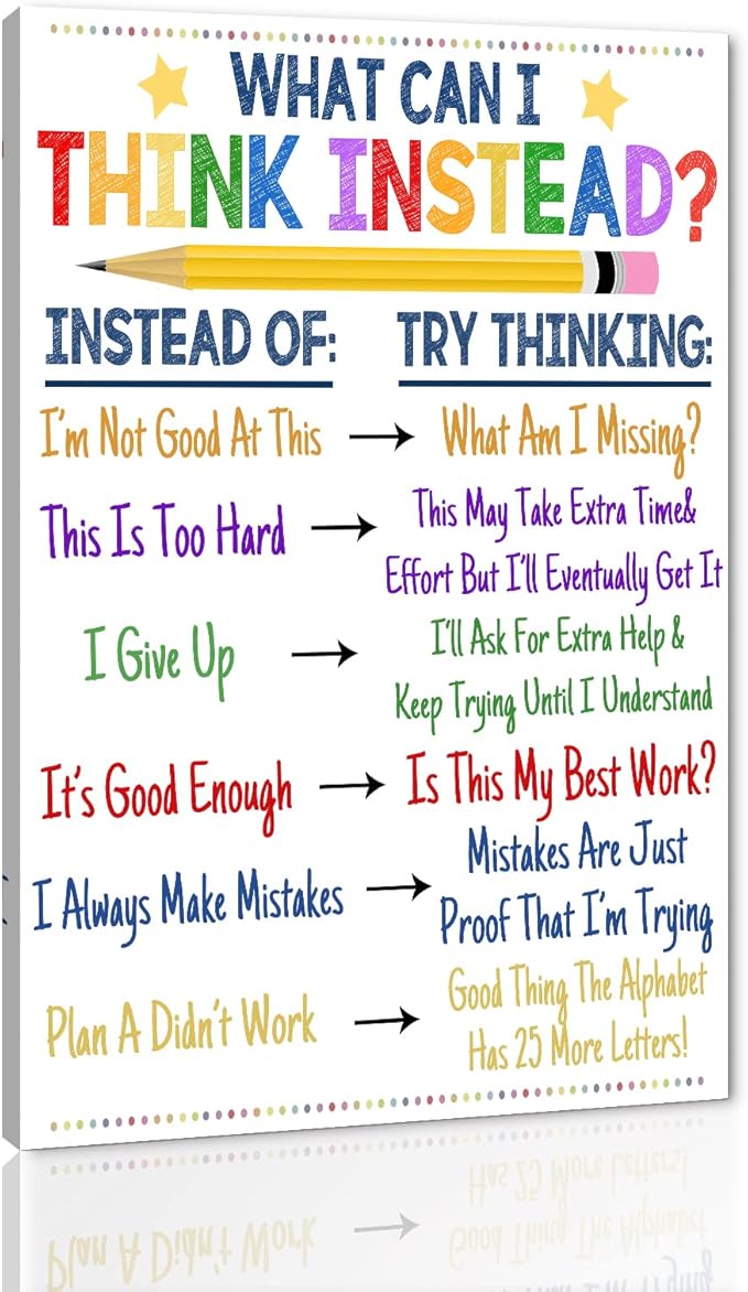 Inspirational Classroom Wall Decor What Can I Think Instead Artwork Office Counselor Poster Social Work Office Art Educational Motivational Wall Art Wooden Framed Ready to Hang-12 inch x 16 inch