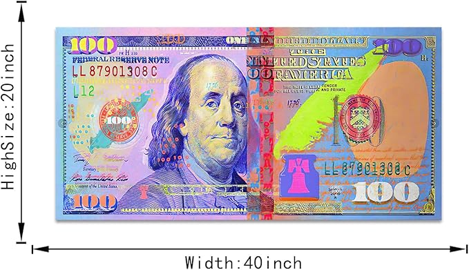 Artwork for Home Walls Large Money Bill Canvas Work Pictures for Office Modern Home Decor Colorful USD Dollars Art Print Wood Pallets for Bed for Bathroom Guest Room Framed Ready to Hang-40 Wx20 H