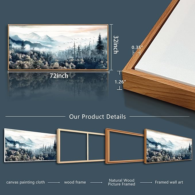hyidecorart Framed Large Canvas Wall Art, Wall Decor For Living Room Modern Bedroom Home Decoration Forest Landscape Wall Paintings Mountain Pictures Office Stretched Nature Scenery Abstract Artwork