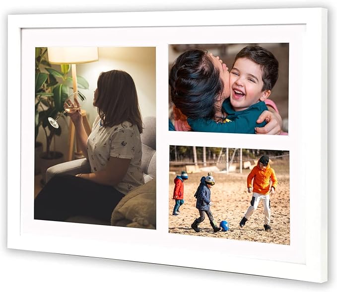 Golden State Art, Set of 8, 12x17 White Wood Picture Frame - White Mat for 8x10 And 5x7 Photos - Tempered Glass, Sawtooth Hanger, Swivel Tabs - Wall Mounting - Great for Gift