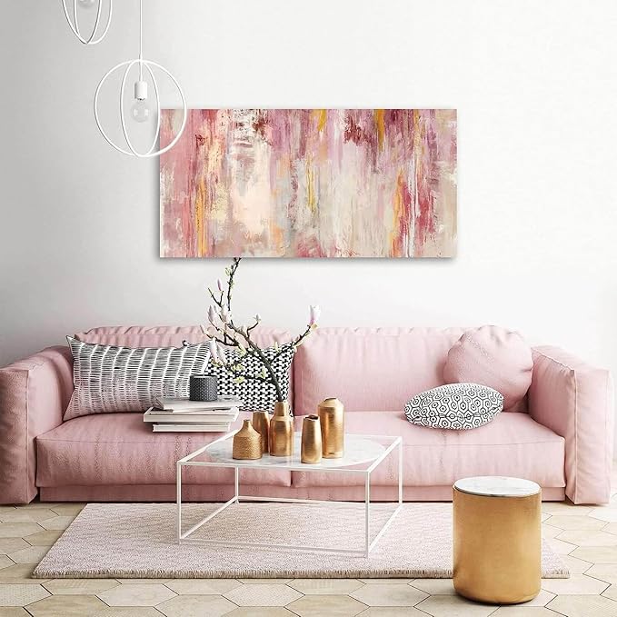 Kureful Abstract Wall Art Large Wall Decor Pink Artwork 20"x 40" Pictures Gold Paintings for Bedroom Living Room Office Canvas Prints