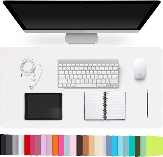 Leather Desk Pad Protector,Non-Slip Desk Pad,on-Slip PU Leather Large Mouse Pad,Easy Clean Desk Protecor Mat,Writing Pad for Office Work/Home/Decor(White, 31.5" x 15.7")