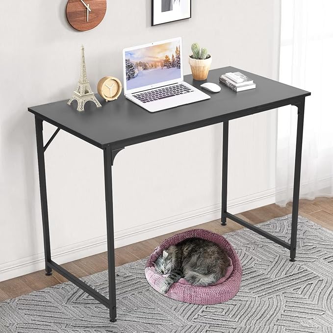 BLKMTY Computer Desk 39" Home Study Desk Office Workstation Large Writing Desk Modern Simple Style PC Table Easy Assembly Computer Table Industrial Style Metal Frame, Black