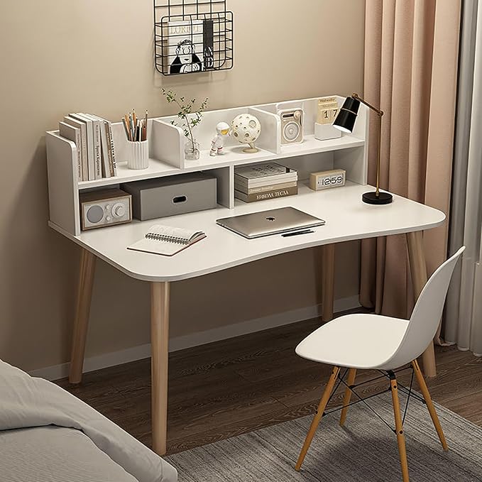 BK&MF Modern Wooden Simple Computer Desk with Drawer,Portable Writing Gaming Desk Stable Study Table Multi-Functional for Small Spaces Home Office,F,100x50x73cm(39x20x29inch)
