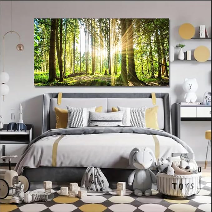 Yxbhhym-Landscape Tree Canvas Wall Art Décor Spring Forest Picture Painting Natural Sun Prints Art Green Room Decor Sunset Poster Living Room Wall Decor Bedroom Artwork for Walls Office Decorations