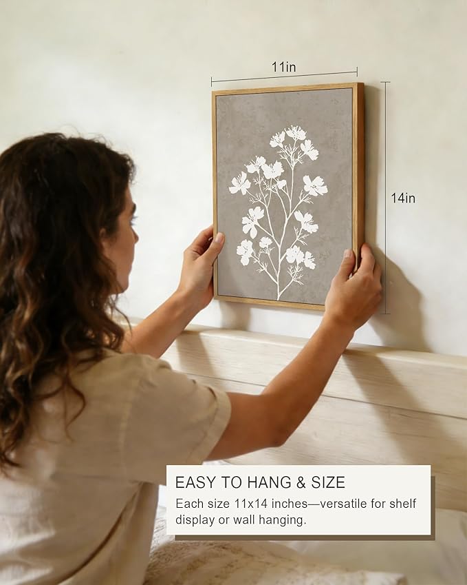 Drsoum Flower Framed Wall Art Vintage Floral Minimalist Wall Hanging Decor Farmhouse Colorful Botanical Prints Artwork for Office Dining Room Hallway 11x14in Natural Framed