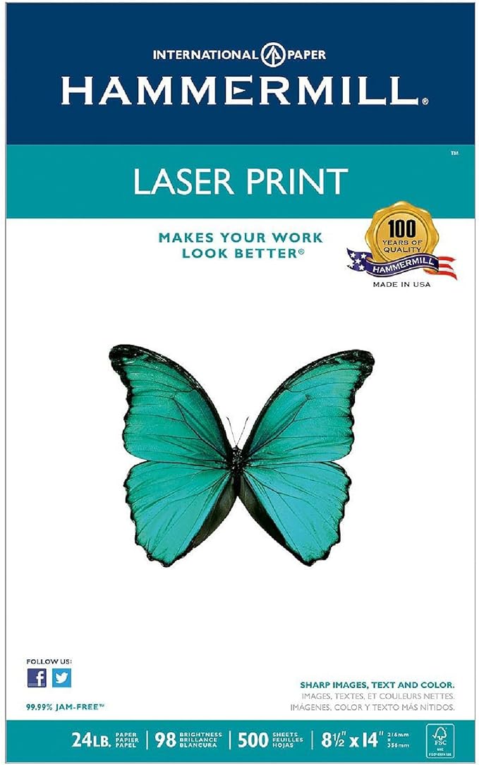 3 X Hammermill Laser Print, 24lb 8-1/2 x 14 Inch, 98 Bright, 500 Sheets/1 Ream (104612)