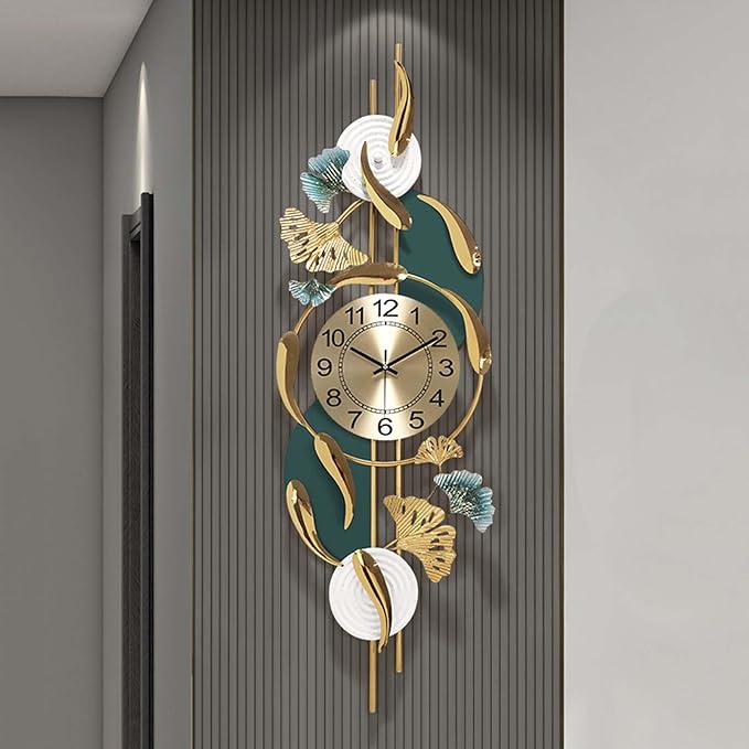 Wall Clock Large Metal Wall Clocks Creative Gold Fish Design Silent Wall Clock for Bedroom Kitchen Home Office Entrance Indoor 100x33cm/39x13 Clock (Vertical A)