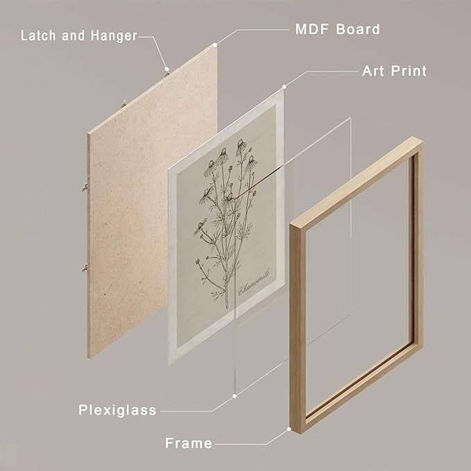 SIGNWIN Framed Poster Wall Art Set of Wildflower, Botanical Floral, Minimalist Decor, Vintage Poster for Living Room, Bedroom, Office - 12"x16"x 8 Natural