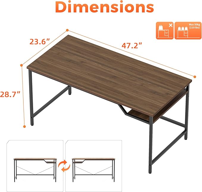 Mericonia 48 inch Computer Desk, Gaming Desk for Small Spaces, Modern Simple Style Table for Home Office, Study Student Writing Table