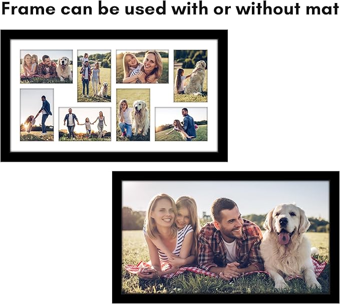 Americanflat 12x22 Collage Picture Frame with Polished Plexiglass - Fits Eight 4x6 Photos or One 12x22 Photo - Gallery Wall Frame Set - Signature Collection - Photo Frame for Wall Display – Black