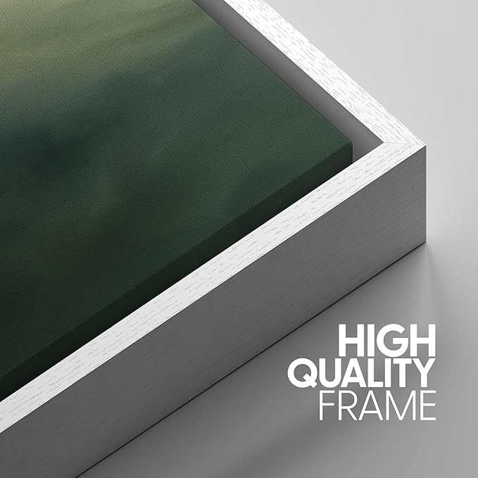 SIGNWIN Framed Canvas Print Wall Art Set Green Abstract Cloudy Landscape Illustrations Modern Art Decorative Boho Relax/Zen Nordic for Living Room, Bedroom, Office - 16"x24"x3 White