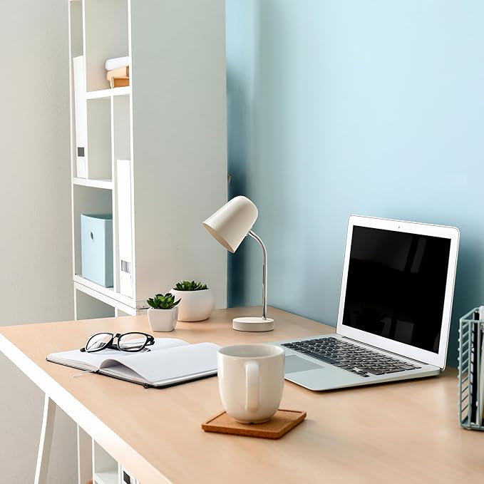 Simple Designs LD1075-CRM 15.28" Sleek Essentials Minimalist Metal Desk Task Lamp, for Office, Desk, Nightstand, Dorm, Cream