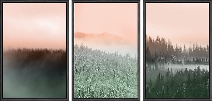 SIGNWIN Framed Canvas Print Wall Art Set Duotone Orange Green Mountain Forest Nature Wilderness Photography Modern Art Rustic Scenic Relax/Calm for Living Room, Bedroom, Office - 16"x24"x3 Black