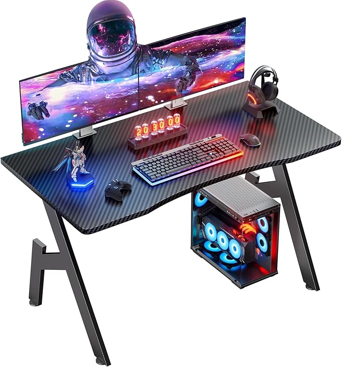 HLDIRECT 32 Inch A-Shaped Gaming Desk with Carbon Fibre Surface - Ergonomic PC Workstation for Home Office & Simple Gaming