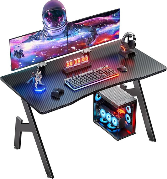 HLDIRECT 32 Inch A-Shaped Gaming Desk with Carbon Fibre Surface - Ergonomic PC Workstation for Home Office & Simple Gaming