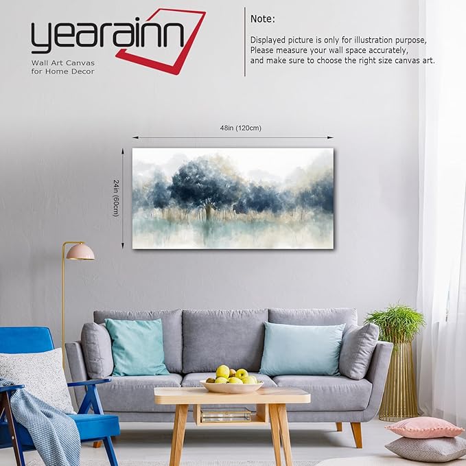 yearainn Foggy Forest Canvas Wall Art - Indigo Blue Abstract Trees Pictures for Wall Decor Nature Canvas Painting Modern Printing Artwork for Living Room Bedroom Home Office Wall Decoration 24" x 48"