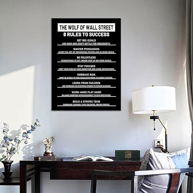 PSYYSP 8 Rules to Success Motivational Canvas Poster Inspirational Positive Entrepreneur Quotes Picture Artwork for Home Living Room Office Gym Wall Decor Ready to Hang [18''Wx24''H]