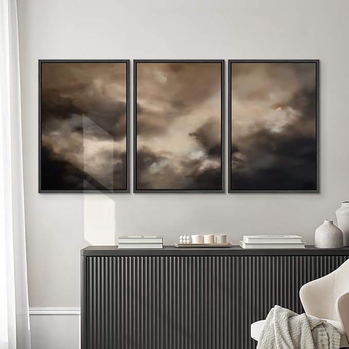 SIGNWIN Framed Canvas Print Wall Art Set Dramatic Stormy Sky Moody Cloudscape Illustrations Modern Art Decorative for Living Room, Bedroom, Office - 24"x36"x3 Black