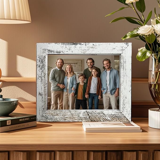 Pacome Collage Picture Frame with Two 11x14, Four 8x10, Four 5x7 Gallery Wall Frame Set, 10 Pack Farmhouse wood Photo Frames for living room Wall Gallery Decor or Desk,Rustic White