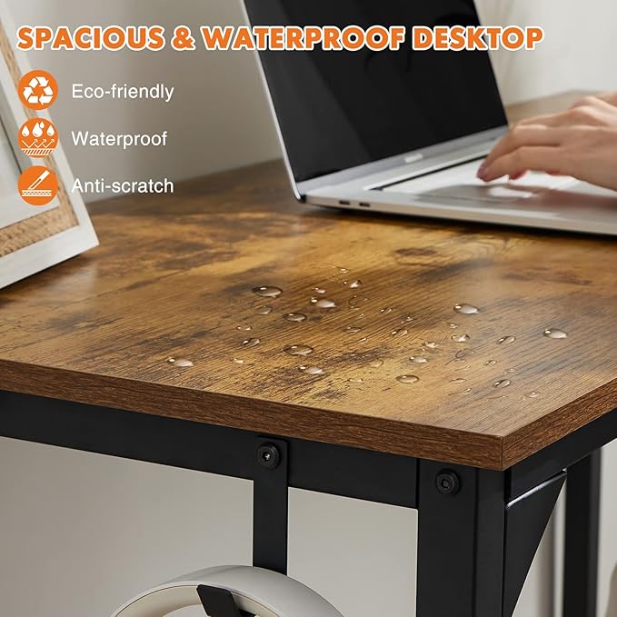 Sweetcrispy Computer Office Desk 63 Inch Student Study Writing Work with Headphone Hooks & Storage Bag Modern Simple PC Home Bedroom Table, Rustic Brown