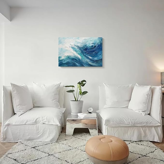 gaosoul Canvas Print Modern Abstract Ocean Paintings Blue and White Wall Art Poster or Living Room Bedroom Hallway Office Decoration 30x20in
