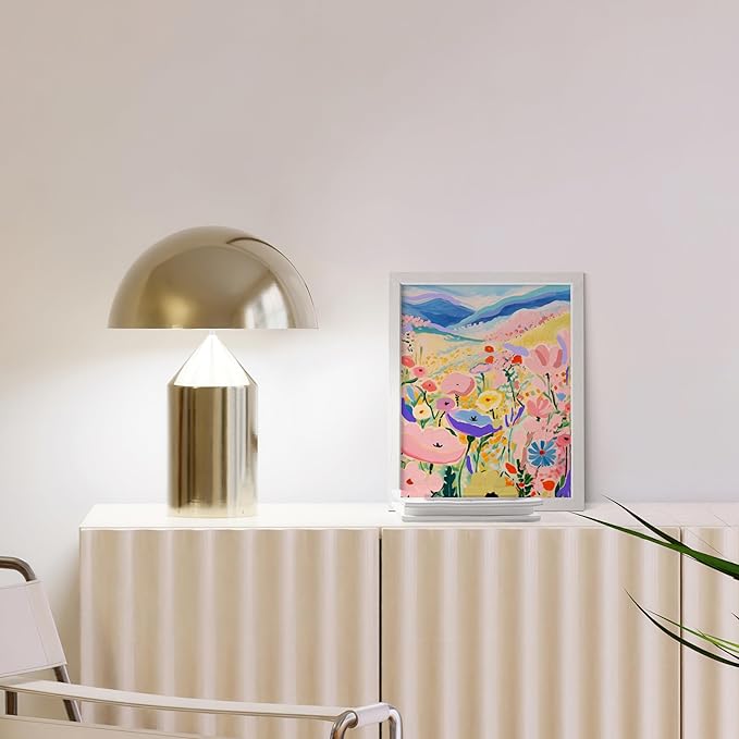HAUS AND HUES Floral Art Wall Decor - Wildflowers Wall Art for Living Room, Floral Artwork for Bedroom Walls, Flower Painting for College Girls Dorm Room (Valley, White Frame, 8x10)