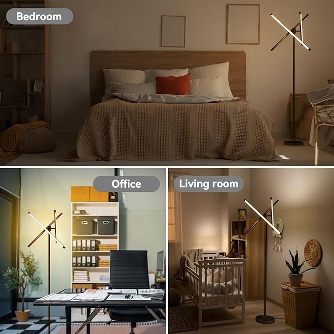LED Dimmable Floor Lamp with Remote & Foot Switch, 2700–6000K Adjustable Color Temperature & Stepless Dimming, 3-Bar Linear Tall Standing Lamp, Slim Black Corner Floor Lamp for Living Room Bedroom