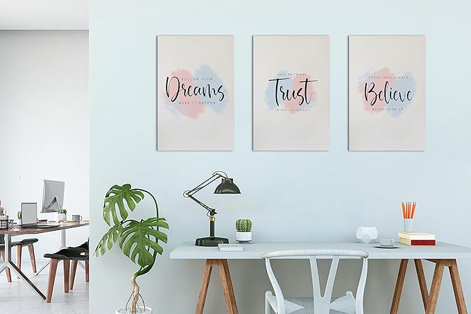SHMAO 3 Piece Office Canvas Wall Art, Motivational Quotes Dreams Trust Believe Print Pictures Wall Decor for Office, Women Inspirational Framed Artwork Home Office Decor 16"x24" x 3 Pcs