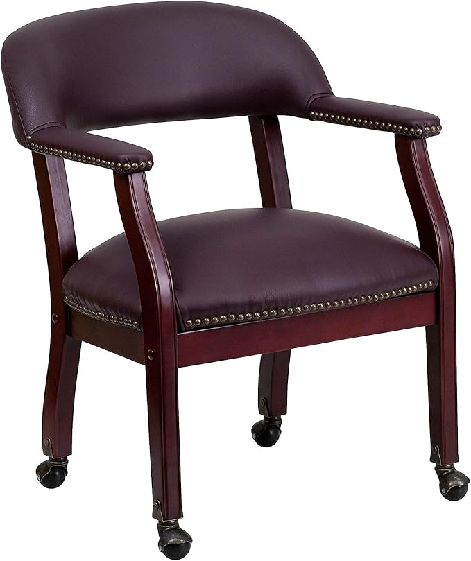 Flash Furniture Diamond Burgundy LeatherSoft Conference Chair with Accent Nail Trim and Casters