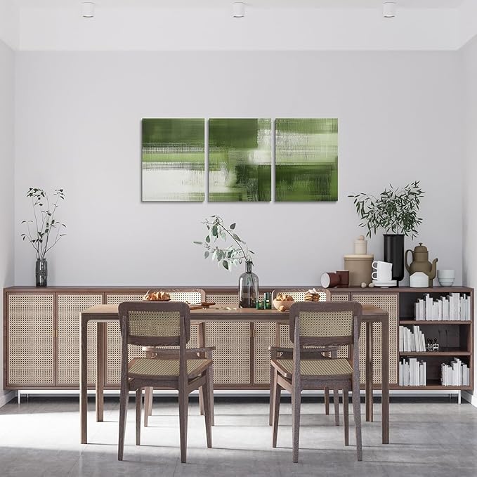 jejeloiu Green Abstract Art 3 Piece Canvas Wall Art for Living Room Bedroom Modern Art Picture Wall Decor 12"x16"x3pcs Abstract Oil Painting Office Decorations Artwork Posters