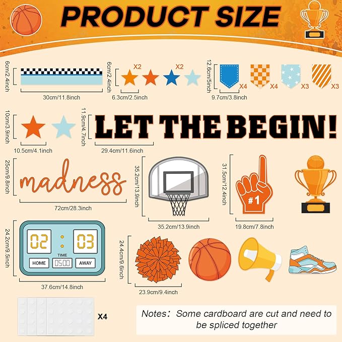 Spring Basketball Bulletin Board Set Sports Classroom Decorations Let The Madness Basketball Paper Cutouts Madness Bulletin Board for School Classroom Office Chalkboard Wall Door Decor Game Supplies