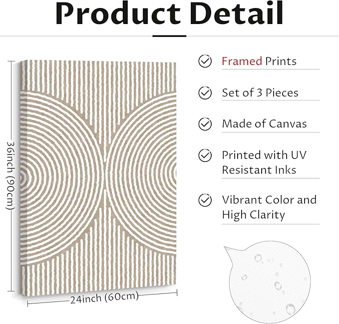 Boho Modern Wall Art Pictures Neutral Abstract Canvas Wall Decor Minimalist Line Wall Art Beige Brown Black Poster Mid Century Painting Artwork for Living Room Bedroom 24x36x3 Inch Wrapped Canvas