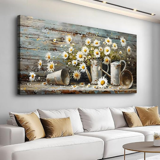 QIYILEXWART Canvas Wall Art For Living Room Wall Decor For Bedroom Kitchen Wall Decoration Daisy Rustic Landscape Painting Farmhouse Pictures Artwork Room Aesthetic Home Decor 20x40 In