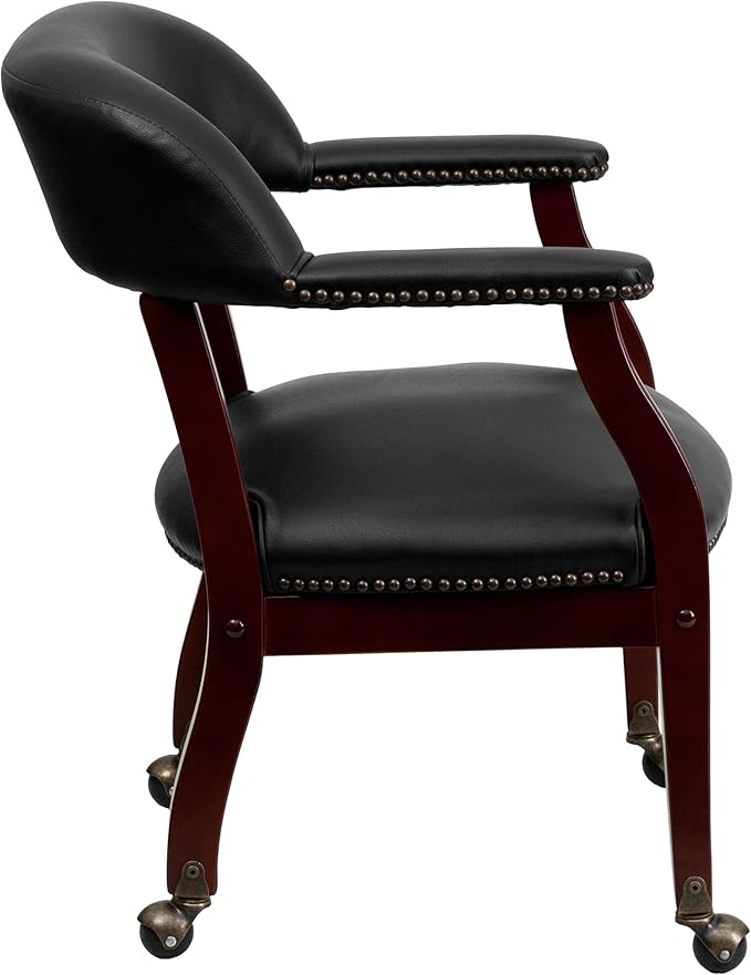 Flash Furniture Sarah Black Vinyl Luxurious Conference Chair with Accent Nail Trim and Casters