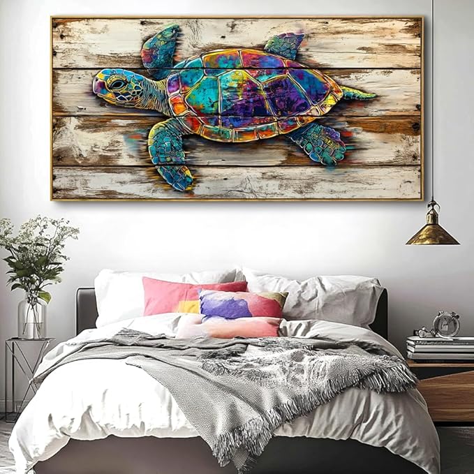 Sea turtle Wall Art For Living Room Large Size Framed Canvas Wall Art Abstract Wall Decor Abstract Art Paintings Modern Artwork Decor for Bedroom Bathroom 48x24in