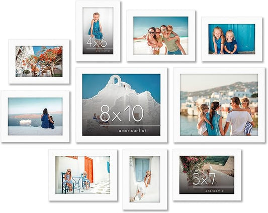 Americanflat Set of 10 Picture Frames with Shatter-Resistant Glass - Gallery Wall Frame Set with Two 8x10, Four 5x7 and Four 4x6 Frames - Signature Collection - White