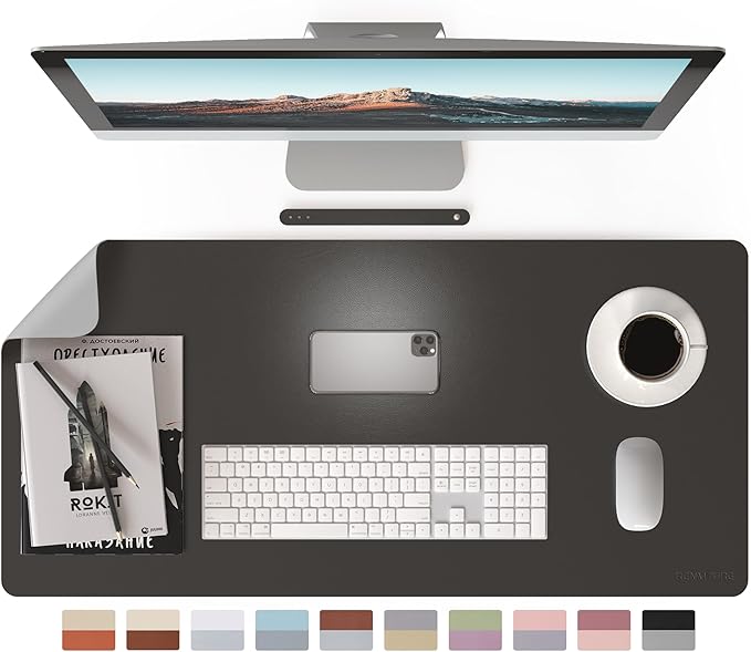 RENMTURE Double-Sided Two-Tone Faux Leather Desk mat Desktop Organization and Accessories Home and Office Large Mouse pad Game and Work (Black/Gray, 36"x17")