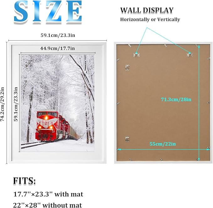 Egofine 22x28 Solid Wood Poster Frames Matted for 18x24 Set of 2 White - with Acrylic Plexiglass Front, Hanging Picture Frames Vertically or Horizontally